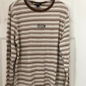 Men's Volcom Cream/Brown Stripped Longsleeve